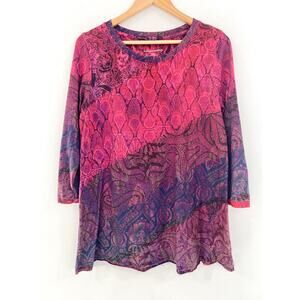 Soft Surroundings Women's Boho Printed Tunic Top size Medium Red Purple Paisley